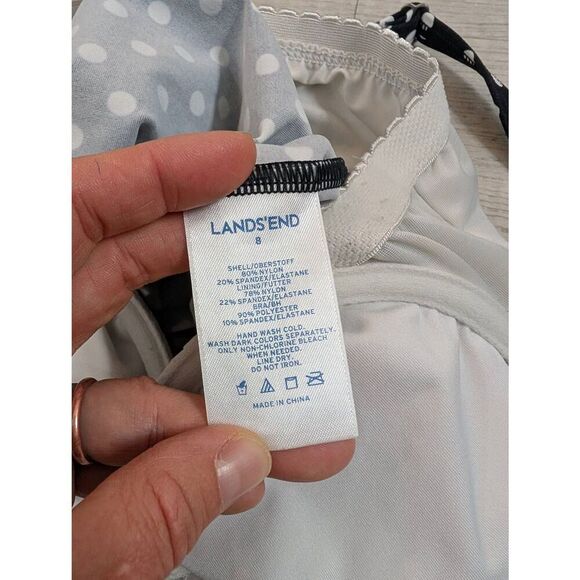 Lands' End Tankini Top Swimsuit women's 8 black white polka dot modest Beachy - Picture 4 of 4